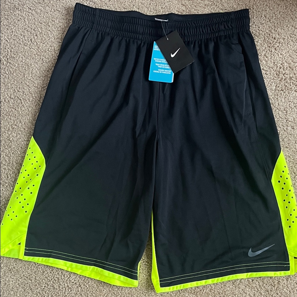 Nike Men’s Black with Neon Green Accent Athletic Shorts